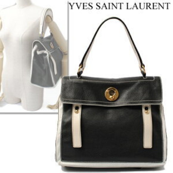 Saint Laurent Yves Muse Two Tote Bag Black White - Picture 1 of 3
